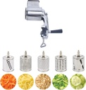 Rotary Grater Shredder with Handle 5-in-1 Vegetable and Fruit Cutter Stainless Steel Food Processor for Kitchen (Clamp Base)