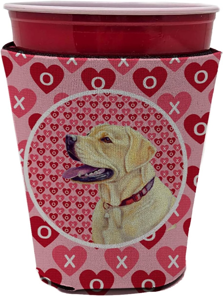 Caroline's Treasures LH9158RSC Labrador Hearts Love and Valentine's Day Red Cup Hugger Cup Cooler Sleeve Hugger Machine Washable Drink Sleeve Hugger Collapsible Insulator Beverage Insulated Holder
