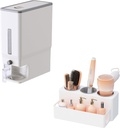 Lifewit Rice Container 25.4 Lbs, Rice Dispenser with Measuring Cup, and Hair Tool Organizer, Hair Blow Dryer Holder Countertop, Removable Acrylic Hair Brush Storage Stand