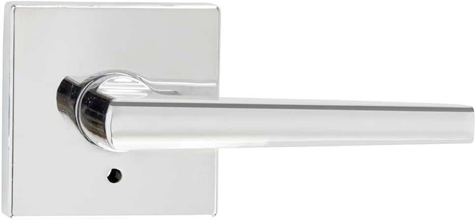Delaney Hardware Kira Privacy Door Handle, Right-Handed, Fits Doors 1-3/8 to 1-3/4 in. Thick, Polished Chrome Finish – Bed & Bathroom Push Button Door Lever – Easy to Install Door Lock