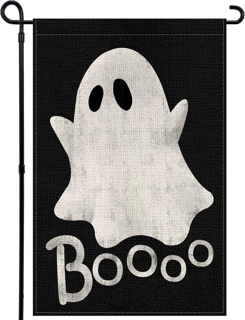 Halloween Ghost Garden Flag 12x18 Inch, Double Sided Holiday Burlap Yard Flag for Outdoor Decoration