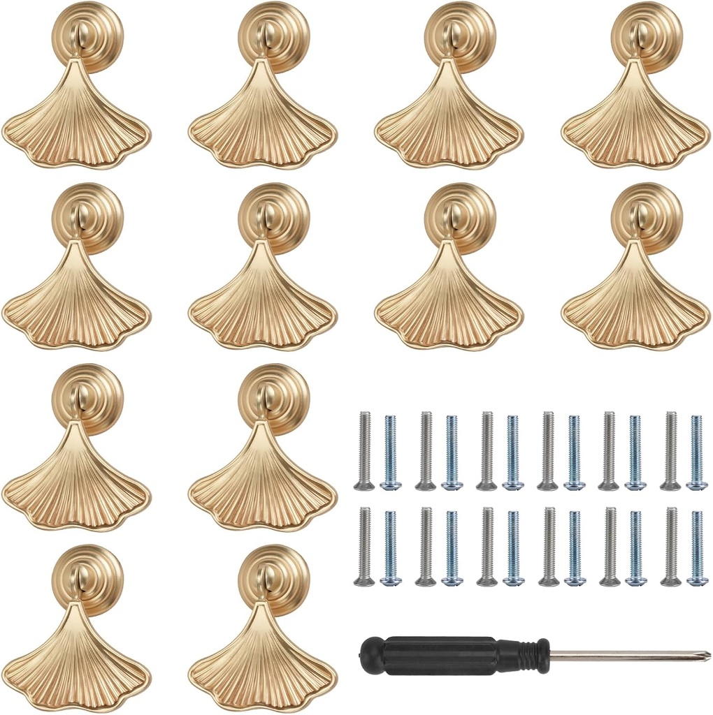 6 Pcs Ginkgo Leaf Drawer Knobs, Golden Drop Pendant Pull Handle, Unique Hardware Pulls for Wardrobe Cupboard Closets Dresser Drawers Door Knob Handles, with Screws and Screwdriver (6)