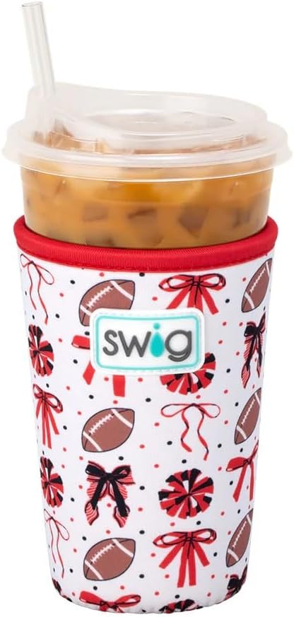 Swig Life Medium Iced Cup Coolie, Standard 22oz Iced Coffee Cup Insulator Sleeve with Handle, Neoprene Insulated Coolie Keeps Drinks Cold (We've Got Spirit Black + Red)