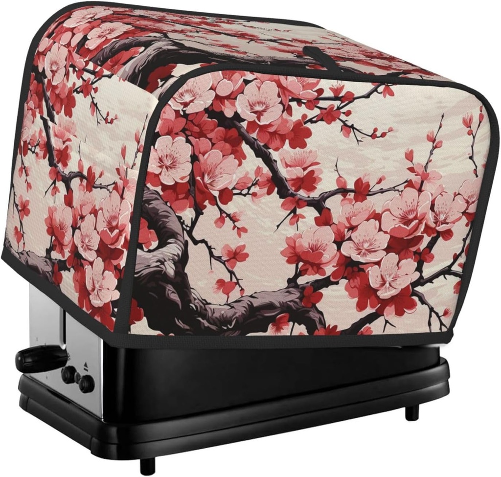 2 Slice Toaster Cover with Two Pockets for Storing knife Super Soft Appliance Cover Japanese Floral Cherry Blossom Dust Cover for Kitchen Small Oven Cover Kitchen Bread Machine Protector Cover