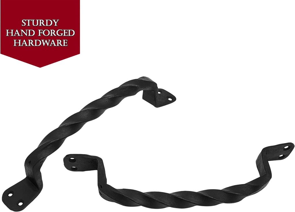 Mystic Colonial Cast Iron Twisted Door Handles – Set of 2 Handforged Rustic Pulls for Gate, Shed, Fence, Garage & Windows – Vintage Black Iron Hardware, 23 cm