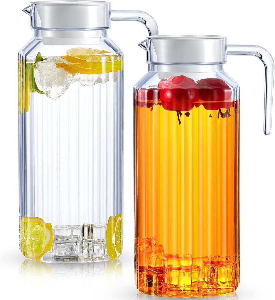 Panitay 2 Pcs 68 Ounces Plastic Pitcher with Lid Clear Acrylic Pitcher Shatter Proof Juice Containers with Lids for Water Milk Sangria Lemonade