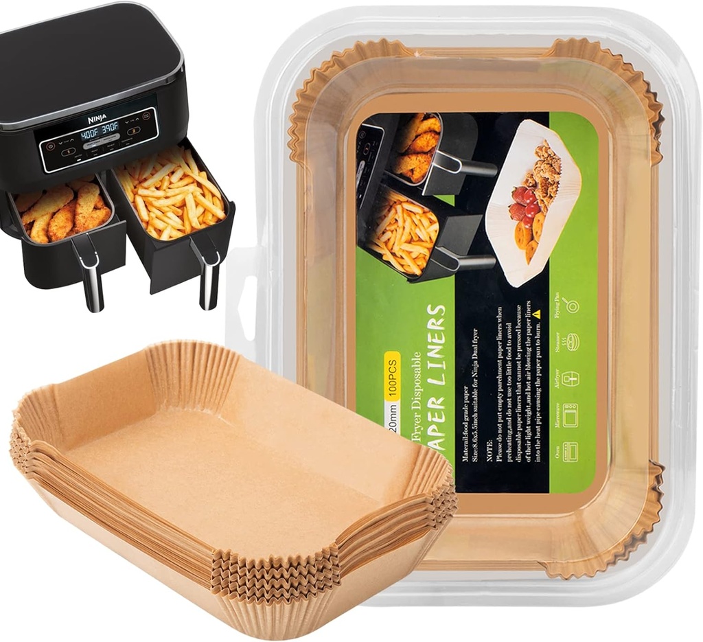 Air Fryer Disposable Liners, Air Fryer Liners Rectangle 8.6x 5.5'', Air fryer Parchment Paper Liners, Accessories Baking Paper (100pcs)