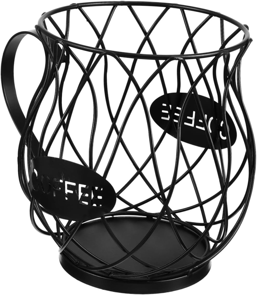 Black Wire Iron Fruit Basket Coffee Pod Organizer Large Capacity Compact Espresso Capsule Holder Easy Access Kitchen Counter Storage