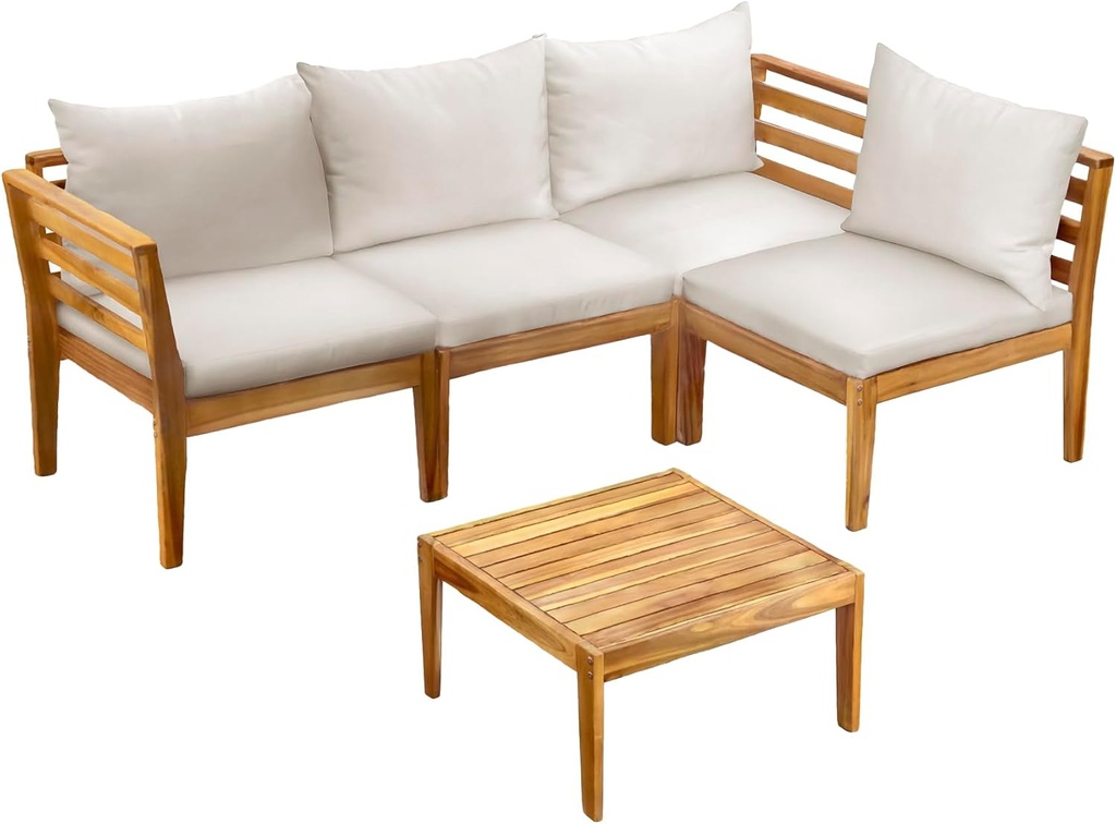 Kinger Home Trena 5-Piece Acacia Wood Outdoor Patio Furniture Set with Cushions Elegant Durable Wood Patio Furniture Set for Gardens, Decks, and Conversations