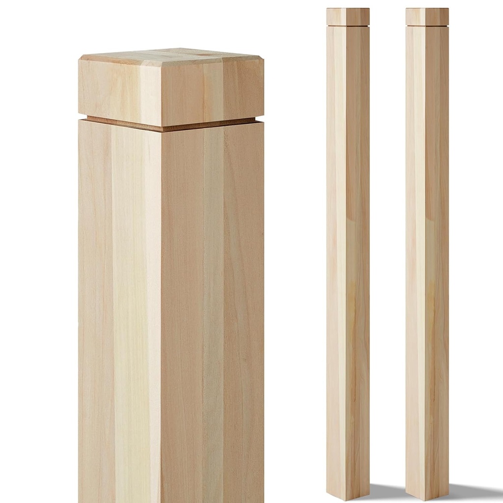 2 Pcs 3" x 3" x 48" Solid Poplar Stair Newel Post with a Single Groove Notched Newel Wood Balusters for Staircase Interior Railing Newels for Stair Handrails