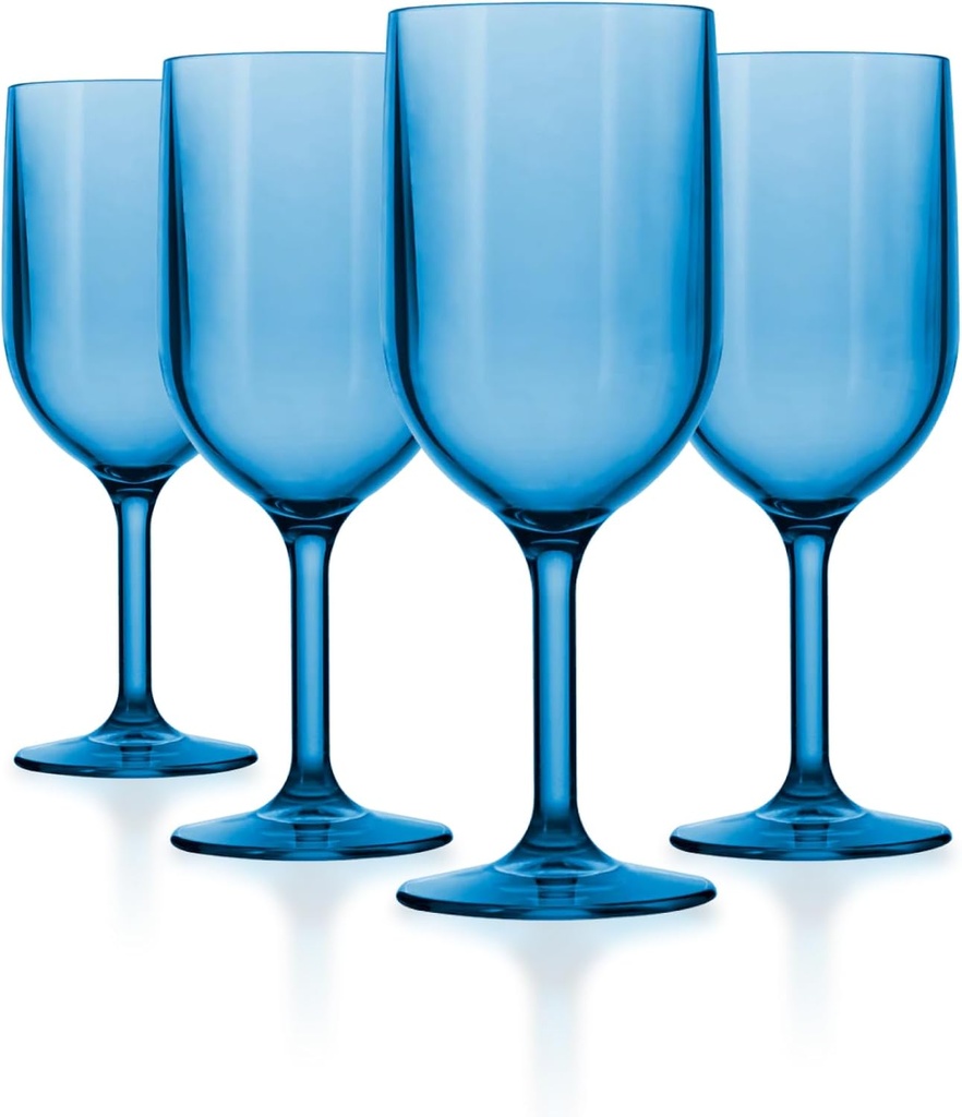 Drinique Unbreakable Stemmed Wine Glasses (Set of 4) 12oz Shatterproof, Reusable Tritan Wine Glasses for Red or White Wine - Blue