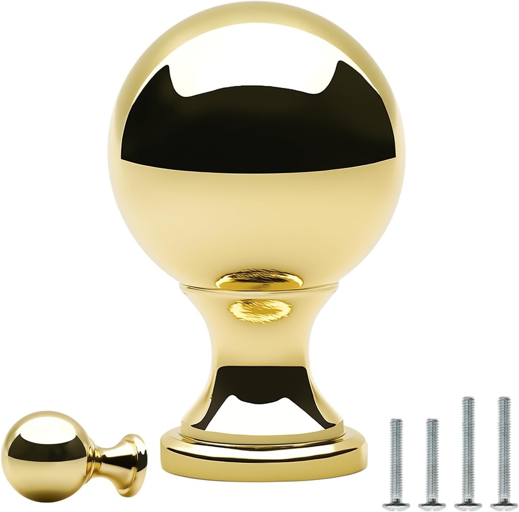 4 Pack Polished Gold Ball Cabinet Knobs 1 Inch/25mm Diameter Zinc Alloy Shiny Gold Knobs for Dresser Drawers Polished Brass Kitchen Cupboard Bathroom Furniture Hardware