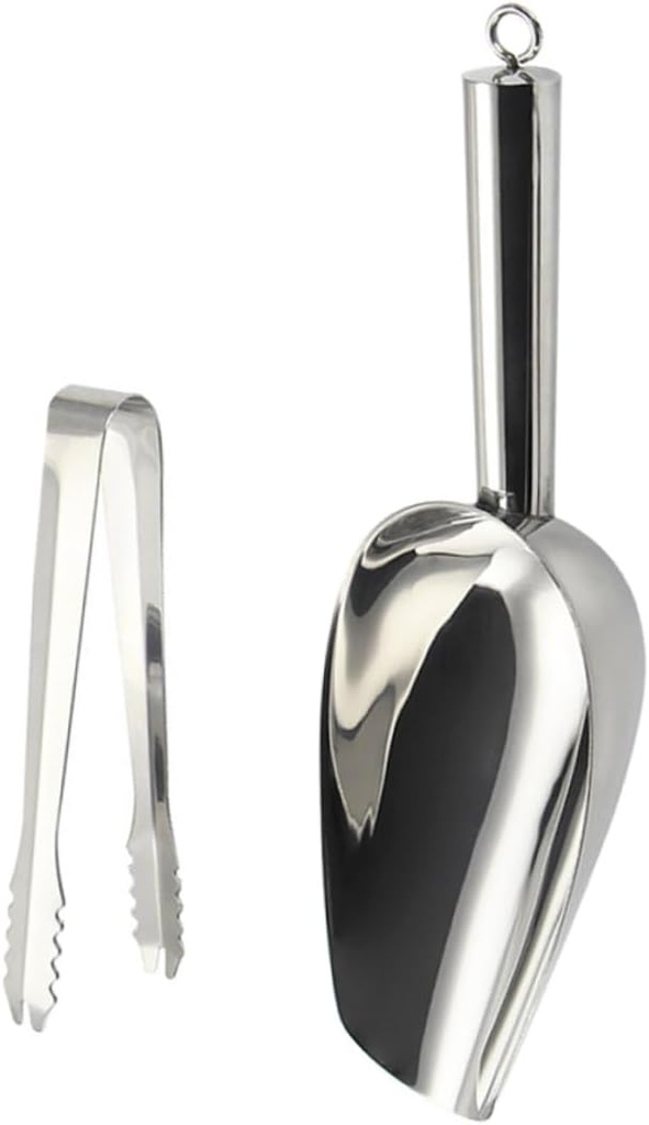 Happyyami 1 Set Stainless Steel Ice Scoop and Food Tongs Utility Scoop for Kitchen Bar and Parties Premium Smooth Surface and Easy to Clean