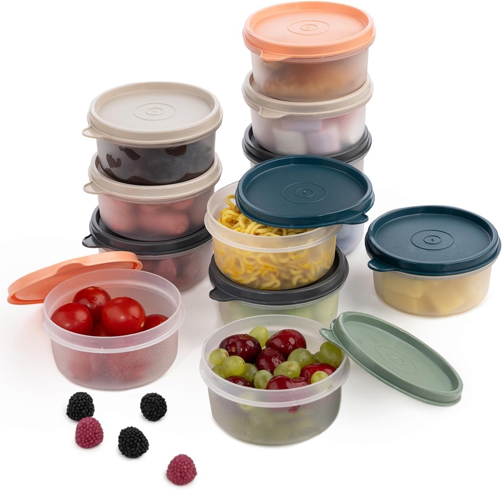 Set of 12 Small Round 9 oz Clear Deli Containers with Lids, Airtight Leakproof Reusable Food Storage, Plastic To Go Bento Box, Mini Lunch Box, Snack Storage Bowl, for Kitchen, Picnic (12, Clear)