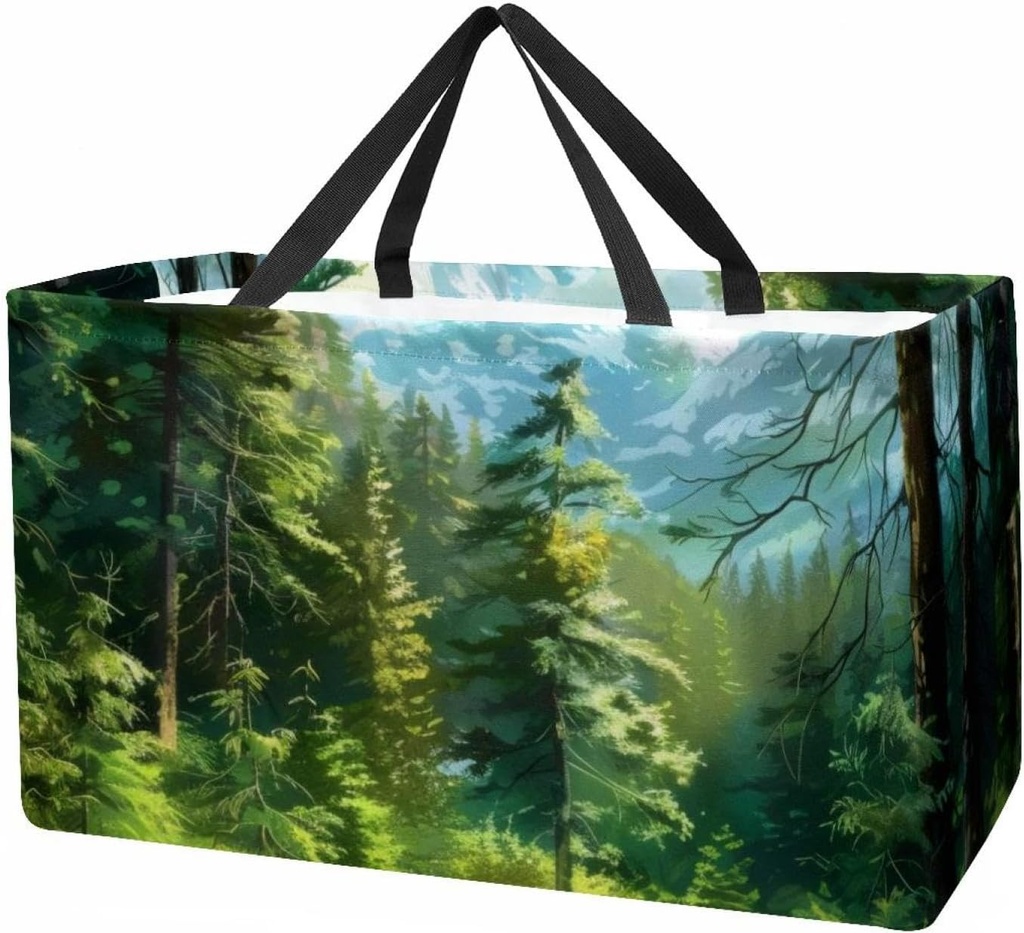 Reusable Grocery Bag Natural Scenery Forest Large Stand Up Tote Shopping Bag with Reinforced Handles
