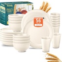Wheat Straw Dinnerware Sets,56-Piece Beige Plates and Bowls Sets for 8-Unbreakable,Reusable Plastic Dish Set-Dinner Plate/Cereal Bowl/Cup/Utensils-Microwavable Dishwasher Safe 56P-Beige