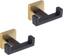 GERZWY Bathroom Hooks, Double Towel Robe/Coat Clothes Hook Stainless Steel Hanger Wall Hooks Heavy Duty for Bath Wall Mounted 2 Pack (Black & Gold) AG1417B-BD