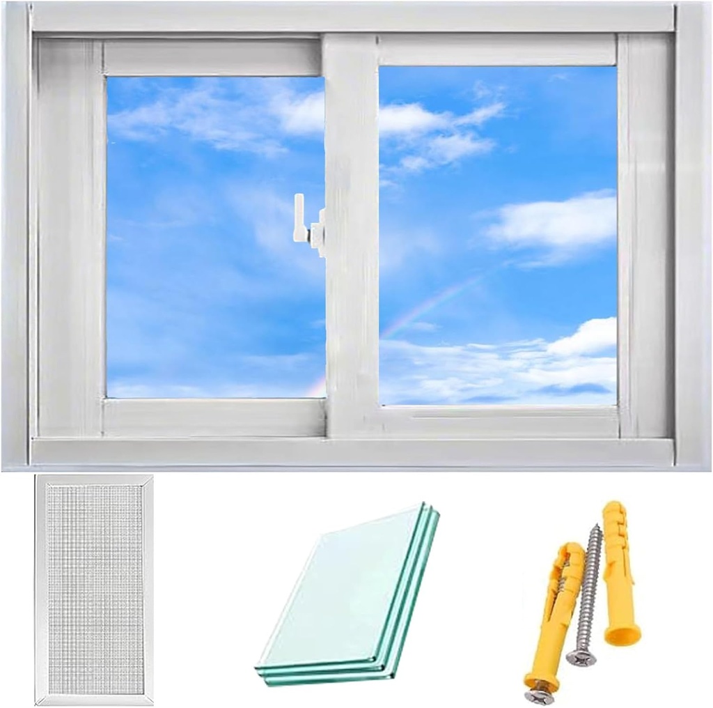 Household Slider Window Shed Windows Aluminum Alloy Sliding Window Basement Replacement Window with Tempered Glass and Screen for Bathrooms Garage Barns Playhouse Greenhouse(White,26x15in)