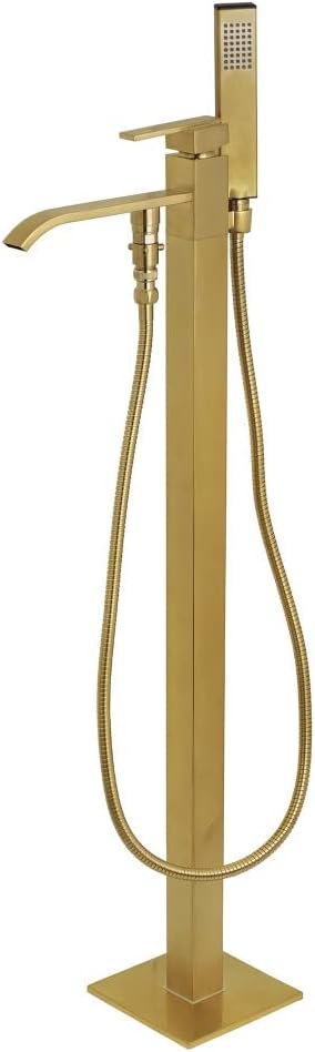 Kingston Brass KS4137QLL Freestanding Roman Tub Filler With Hand Shower, Brushed Brass
