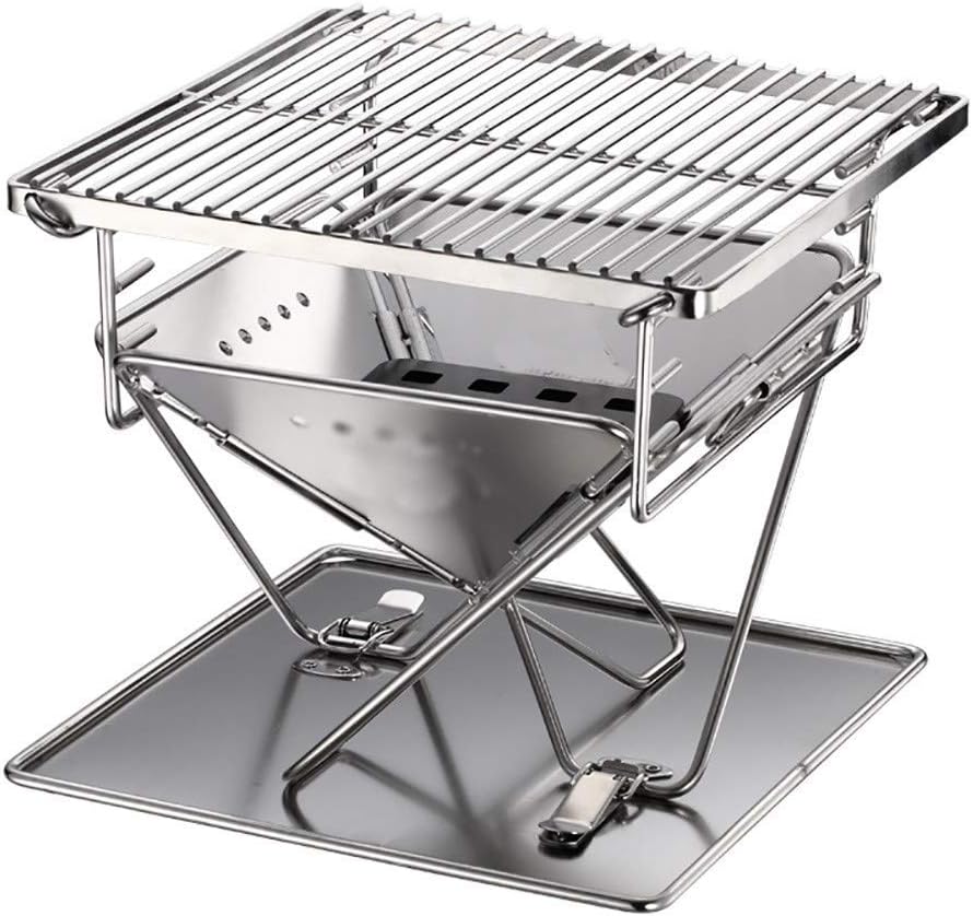 Outdoor Barbecue Grill Roast BBQ Portable Charcoal Smoker Stove with Steel Healthy Easy to Carry for Camping Cooking Picnic Terrace Travel (Silver 26 * 26 * 6cm)