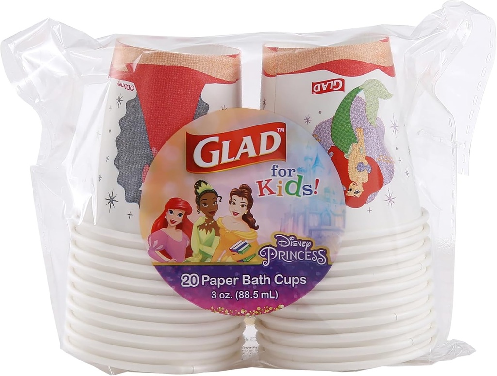 Glad for Kids Disney Princess Disposable Mini Paper Cups, Magic is in All of Us - Heavy Duty, Soak Proof, Bathroom Mouse Rinse Cups for Kids, 3 Ounce, 20 Count