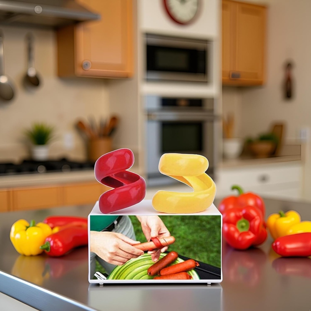 2 Pcs Red and Yellow Sausage Cutter Set Food -Grade Plastic Manual Sausage Spiral Barbecue Hot Dogs Cutter Slicer Kitchen Cutting Gadget, Kitchen and Dining