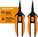 Fiskars Pruning Snips - 6" Garden Shears with Comfort Grip and Spring Action - Sharp and Precise Non-Stick Steel Blades - Quality Pruning Shears for Plants in Grow Tents and Hydroponics - 2 Pack