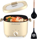 Audecook Hot Pot Electric, 2.5L Portable Nonstick Multicooker, Shabu-Shabu Pot, Travel Electric Skillet with Dual Power Temperature Control for Noodles/Soup/Egg/Steak/Oatmeal/Porridge(Beige)