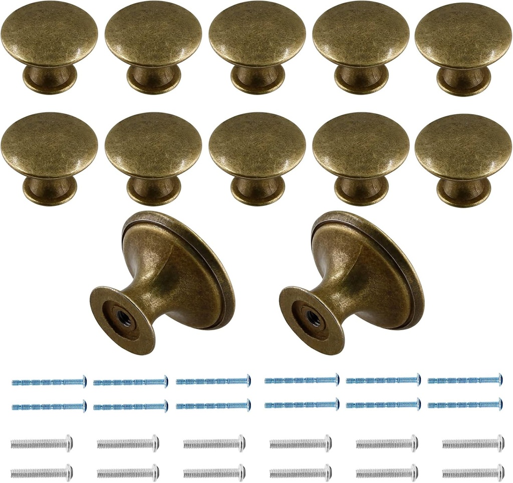 12 Pcs Brass Cabinet Knobs Metal Drawer Knobs Round Dresser Handle Knobs 1.18" Diameter Kitchen Cabinet Knobs Hardware(with Mounting Screws)