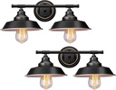 Elibbren Farmhouse Rustic Style Vintage 2-Lights Vanity Wall Sconce Lighting, E26 Base Metal Matte Black Industrial Bathroom Wall Light Fixture for Bathroom,2PACK