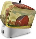 Toaster Cover with Pockets Farmhouse Red Barn Bread 4 Slice Toaster Oven Covers for Kitchen, Retro Rustic Style Dustproof Cover for Small Appliance Cover Fingerprint Protection, Bread Machine Cover