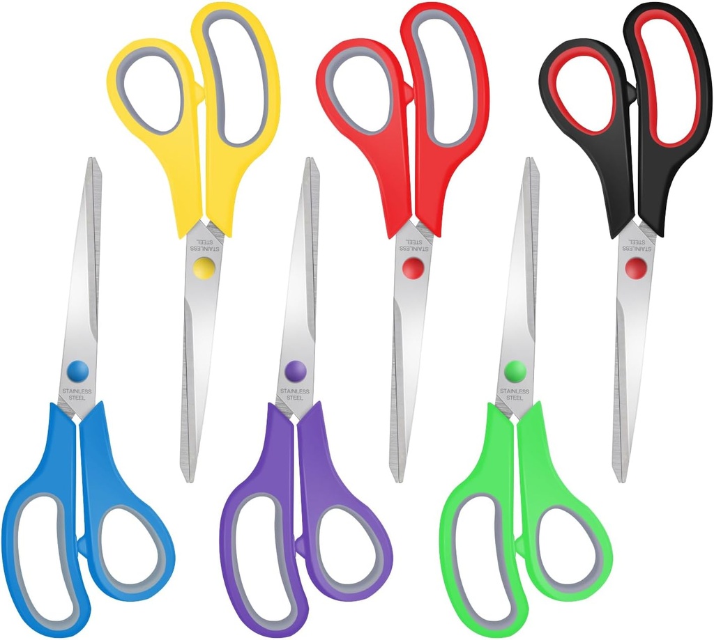 6 Packs Sewing Craft Scissors Bulk,8" Multipurpose Heavy Duty Sharp Scissors,Stainless Steel Shears for Home Office Student Supplies,6 Colors