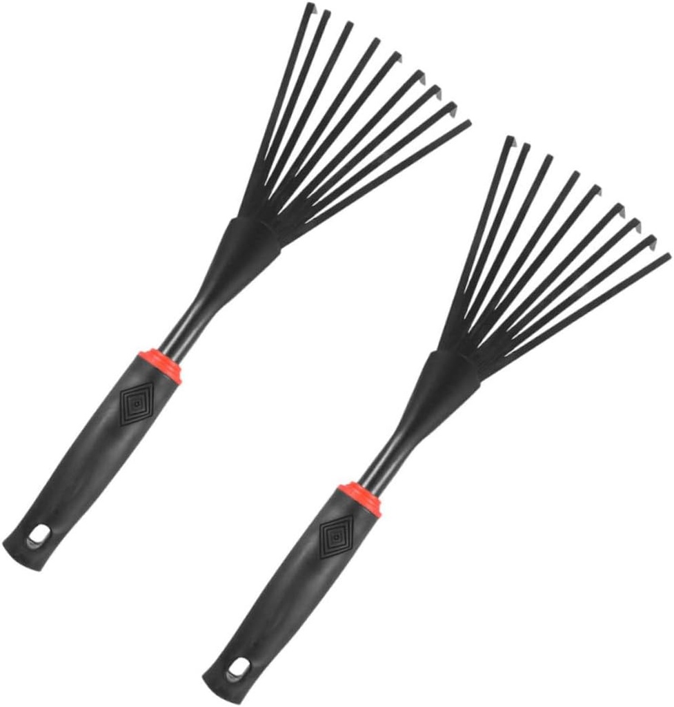 BESPORTBLE 2pcs Handheld Garden Leaf Rakes with Ergonomic Non Slip Handles Tine Plastic and Carbon Steel Outdoor Gardening Tools for Courtyard Farm Use