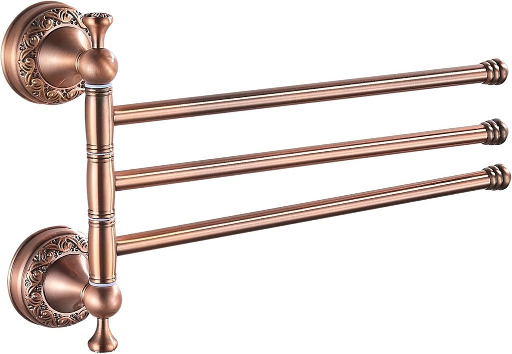 Red Copper Bath Folding Towel Holder, Wall Mounted Towel Rack Bathroom Hardware Accessories, Pattern Carving Design