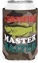 Certified Master Baiter Can Sleeve Funny Can Cooler Coolie - Gag Gift - White Elephant Gift - Beer Can Holder Sleeve - Soda Beer Caddie - Fishing Hunting