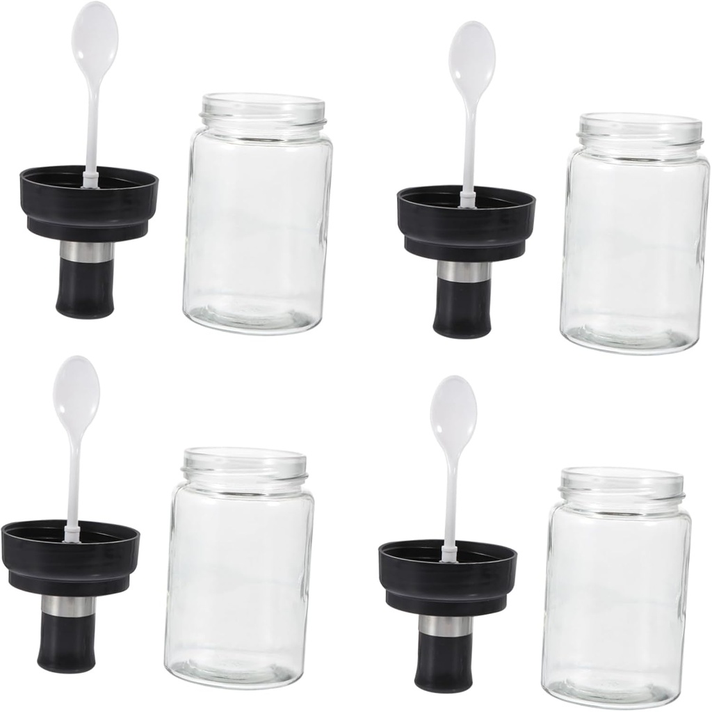 4Pcs Glass Spice Jars with Spoon and Lid Seasoning Containers for Kitchen Storage Clear Condiment Dispensers for Salt Oil and Spice
