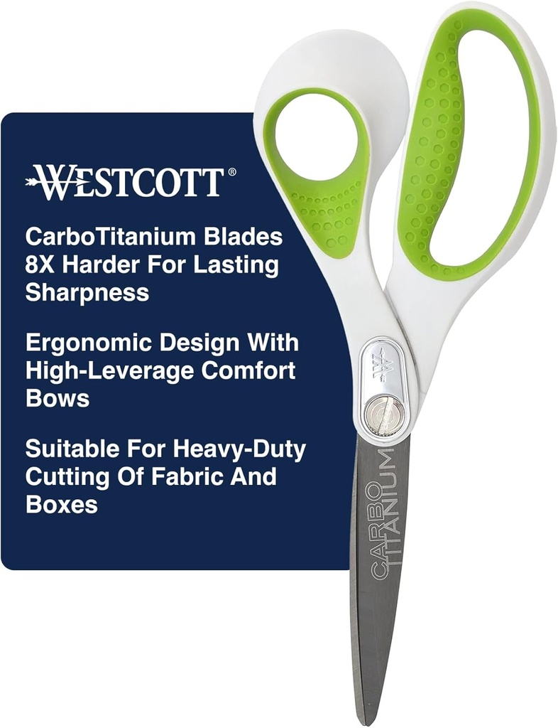 Westcott 8-Inch CarboTitanium Heavy Duty Straight Fabric Scissors - Ideal for Fabric, Sewing, and Craft Projects