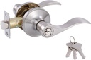 Door Levers Interior Keyed Difference Entry Front/Bedroom Door Handles for Left and Right Opened Door with Lock and Keys Set in Satin Nickel