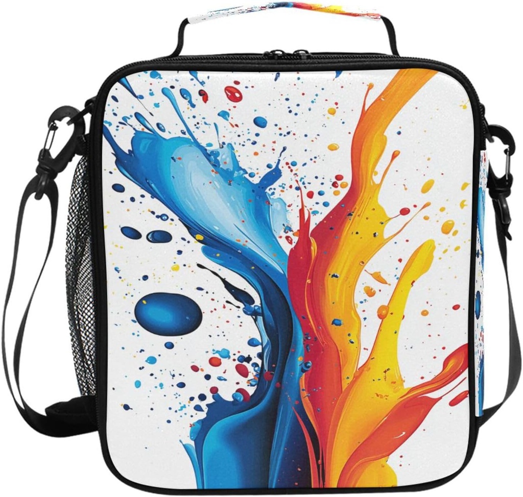 Kids Lunch Box Colorful Paint Splash Insulated Lunch Bags Boys Girls with Adjustable Strap Cooler Meal Box School Office