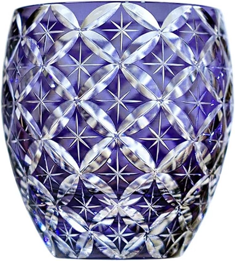 JEKE Edo style Color Hand Cut Crystal Glass Tumbler Whisky Gass 11.8 Oz Glassware with Luxury Gift Box, Cocktail-Vodka-Beer Drinkingware Glasses In Gift Carton (Purple)