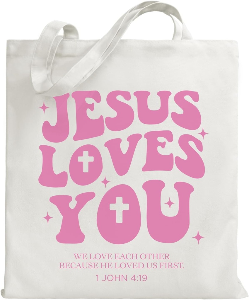 Jesus Loves You Christian FAith Canvas Tote Bag for Woman, Christian Gifts for Woman Friends BFF