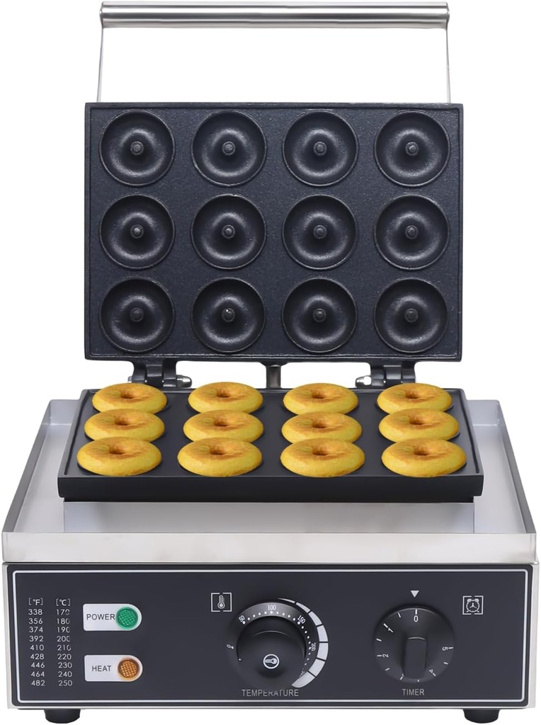 Mini Donut Electric Maker Machine, Nonstick Commercial Doughnut Baker Home Baker Machine, Stainless Steel Makes 12 Doughnuts Countertop Mini Cupcake, Mini-Pie and Quiche, Waffle Maker 1500W (12 Pcs)
