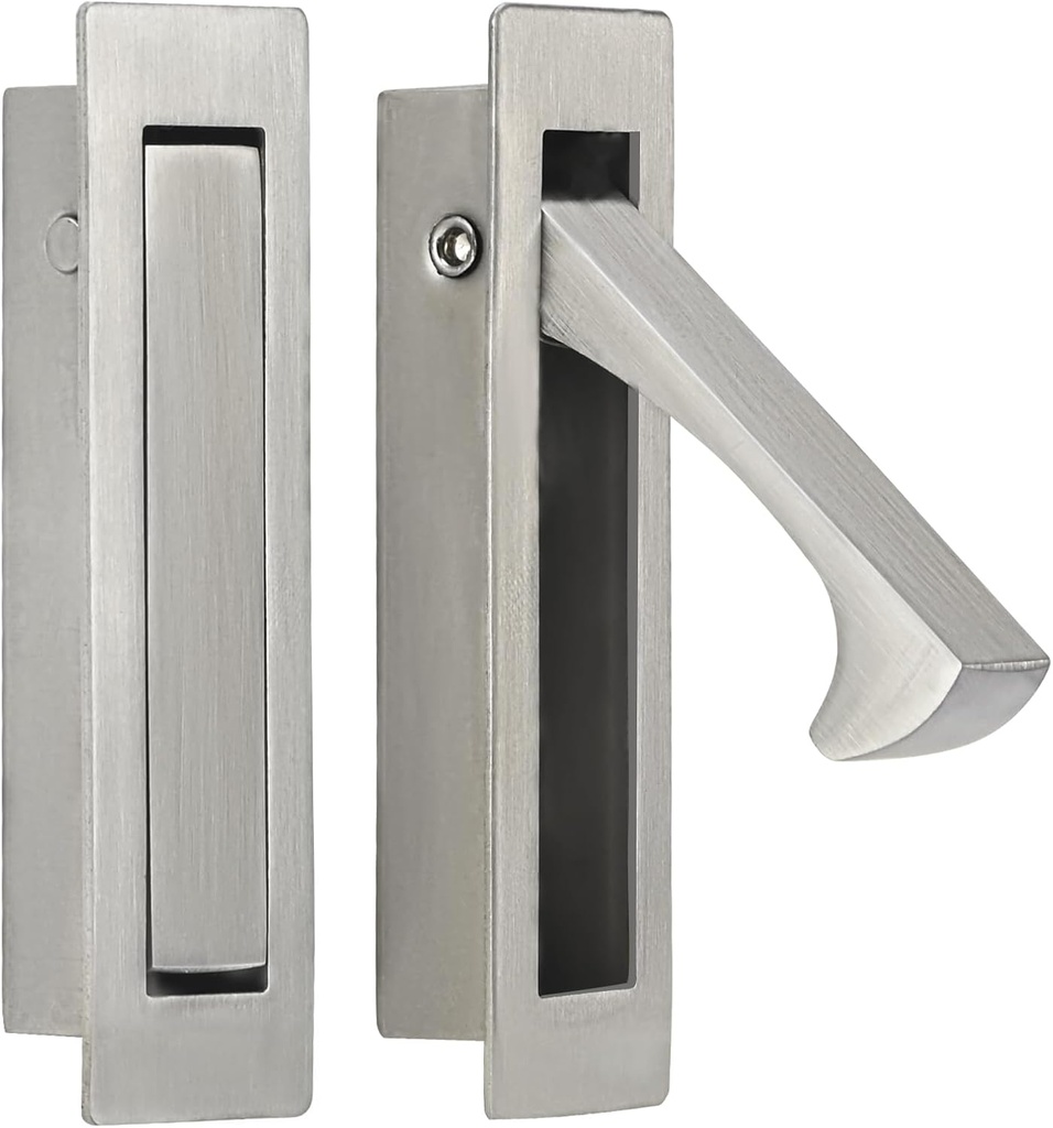 HOMOTEK Recessed Pocket Door Pull Handle, Edge Flush Pull, Hidden Finger Pull, Modern Pocket Hardware for Sliding Door, Size: 80x22x16mm, Stainless Steel 304 (Satin Nickel, 2pack)