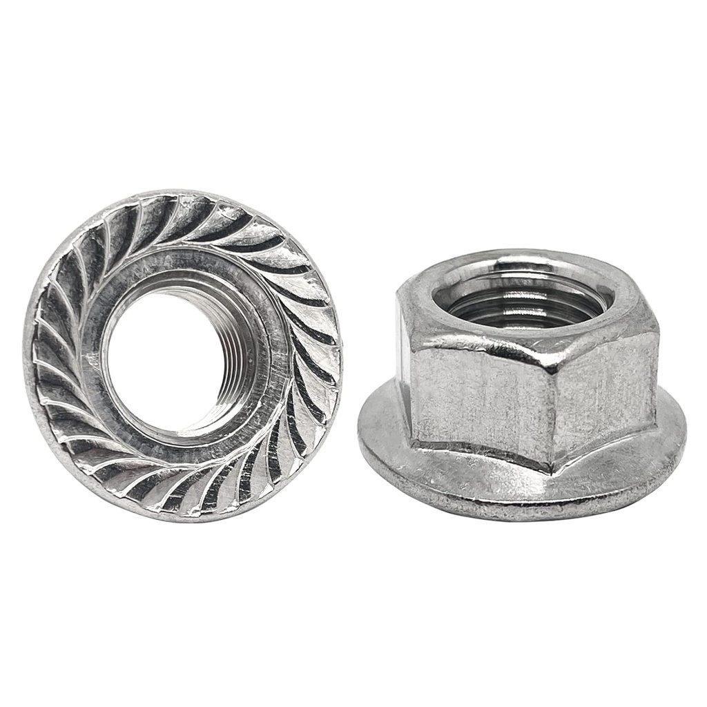 M14-1.5mm Thread Pitch 304 Stainless Steel Flange Nut Hex Lock Nuts,Fine Tooth(4pcs)