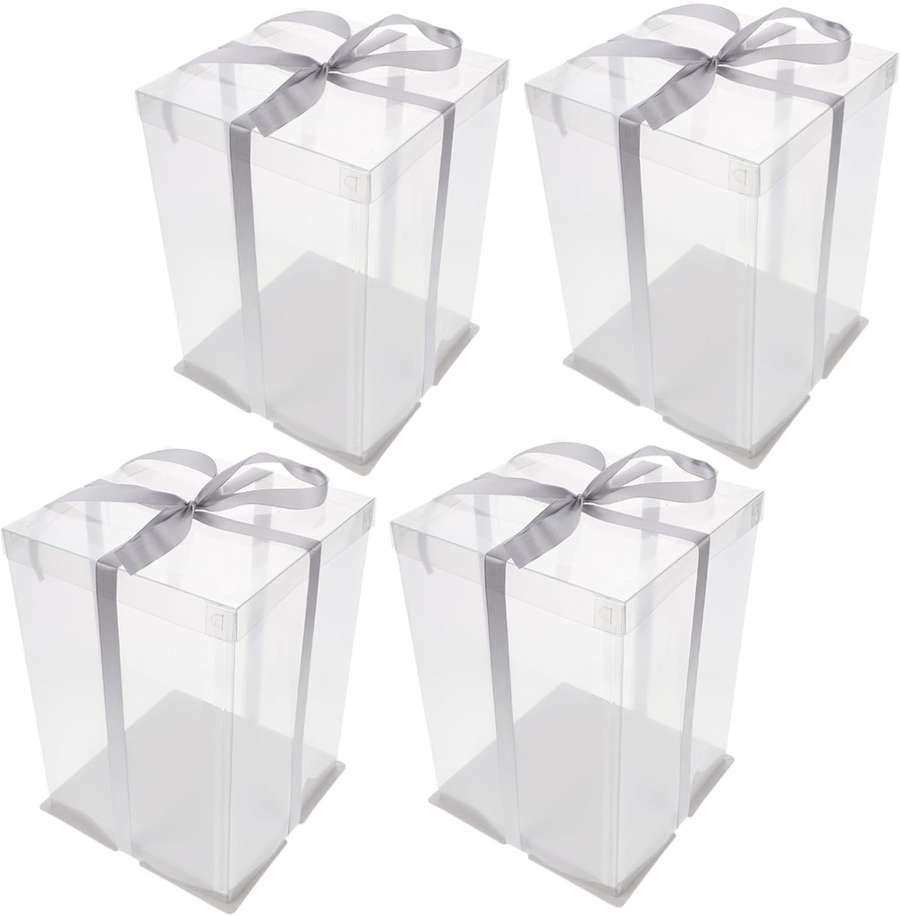 LIFKOME 4 Pack Round Bakery Cake Boxes Plastic Storage Carriers Pastry Boxes for Dessert Safe Food Packaging for Birthday Parties