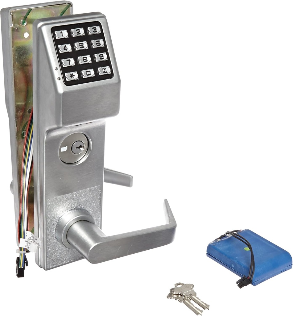 Alarm Lock Stainless Steel Trilogy T3 300-User Weatherproof Electronic Digital Keypad Classroom Mortise Lock Leverset, Left Hand, Straight Lever Classroom Function, Satin Chrome Finish