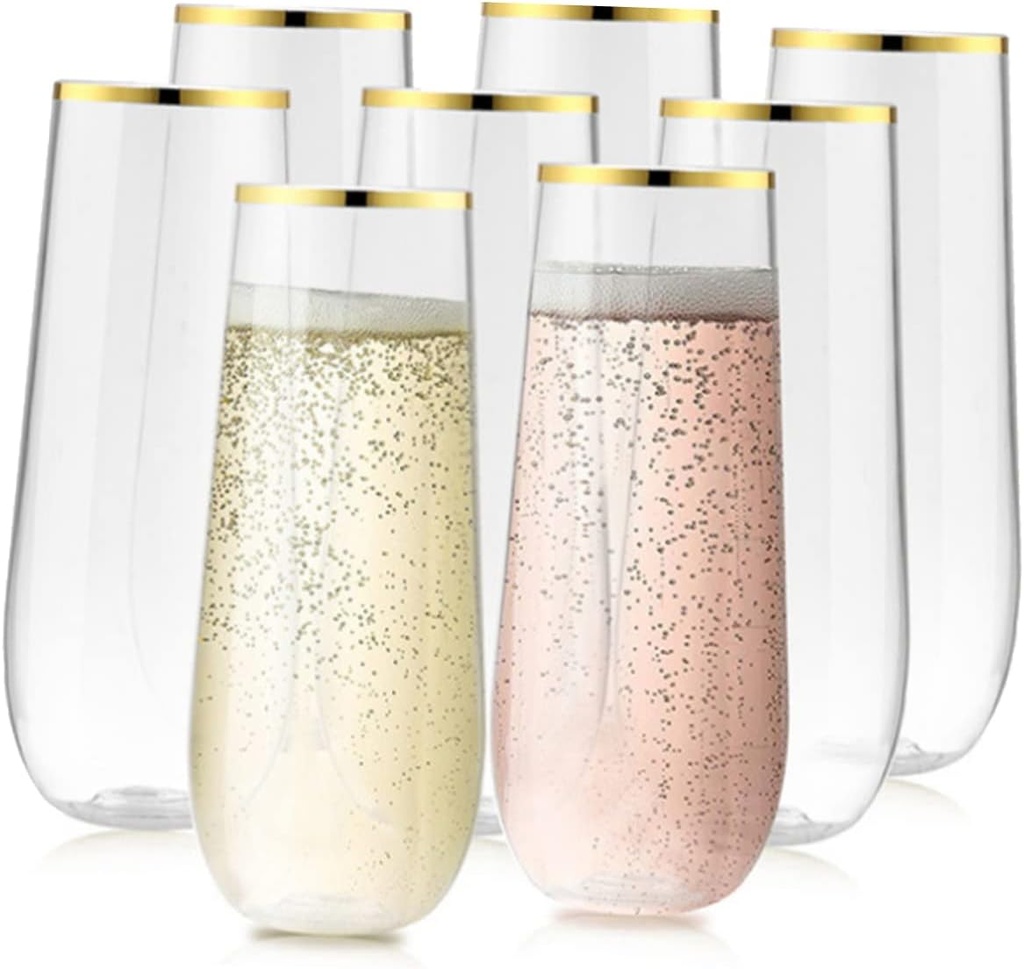 8 Pack Plastic Wine Flutes Reusable Drinks Goblets for Birthdays Banquets