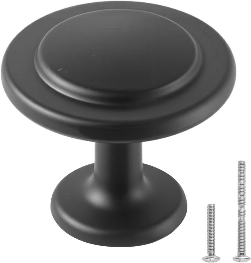 VEVOR Cabinet Knobs, 30 Pack, 1.22 Inch Black Zinc Alloy Drawer Pulls & Door Handles, Mushroom Kitchen Solid Knobs Dresser Handles, Cupboard Hardware with Screws for Bathroom Closet Cabinets Drawers