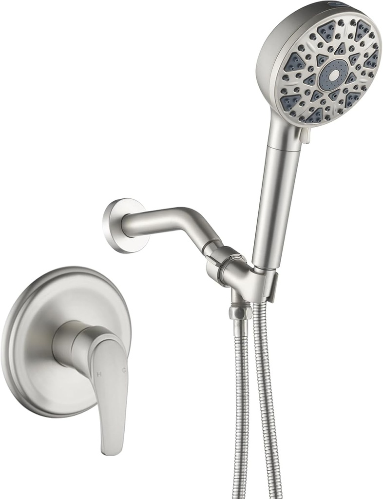 Shower Faucet Set with 7 Functions Handheld Shower Head Filter Shower Combo Set Shower System Shower Trim Kit Brushed Nickel
