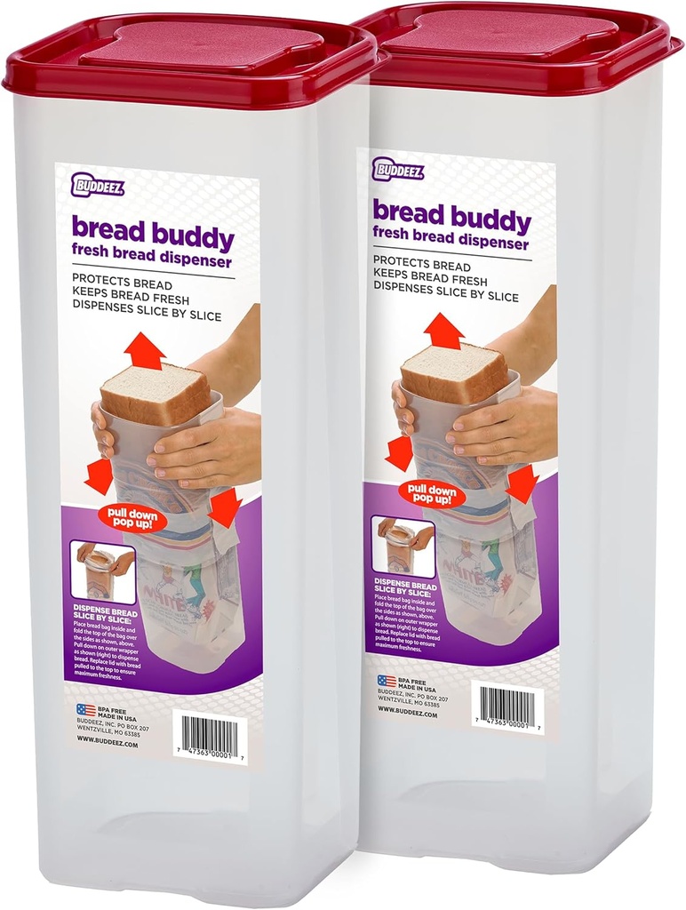 Buddeez Bread Buddy Bread Box – Red Lid, Pack of 2